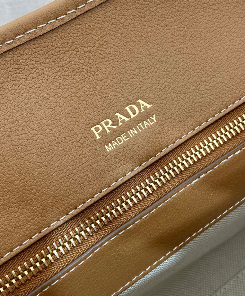 Prada Medium Linen Blend And Leather Tote Bag 1BG572